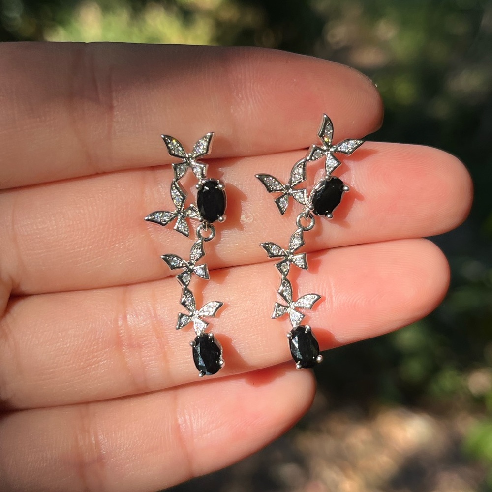 Beautiful 925 silver post spinel‎ butterfly drop earrings